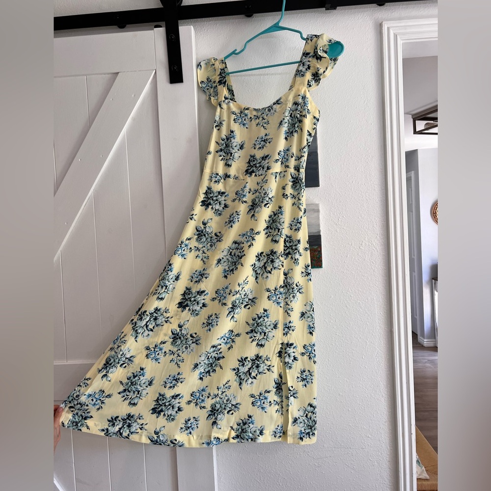 LOFT Yellow and Blue Floral Maxi Dress